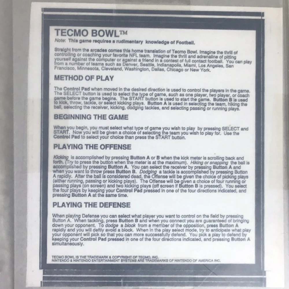 Vintage Tecmo Bowl Nintendo NES Video Game, 1989 - Picture 4 of 10